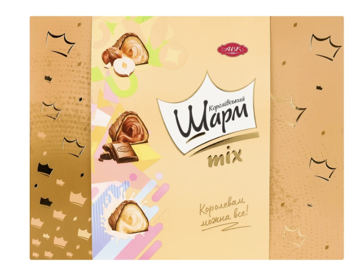 Цукерки Королівський шарм АВК мікс (вершковий-горіховий-шоколадний крем) 276г